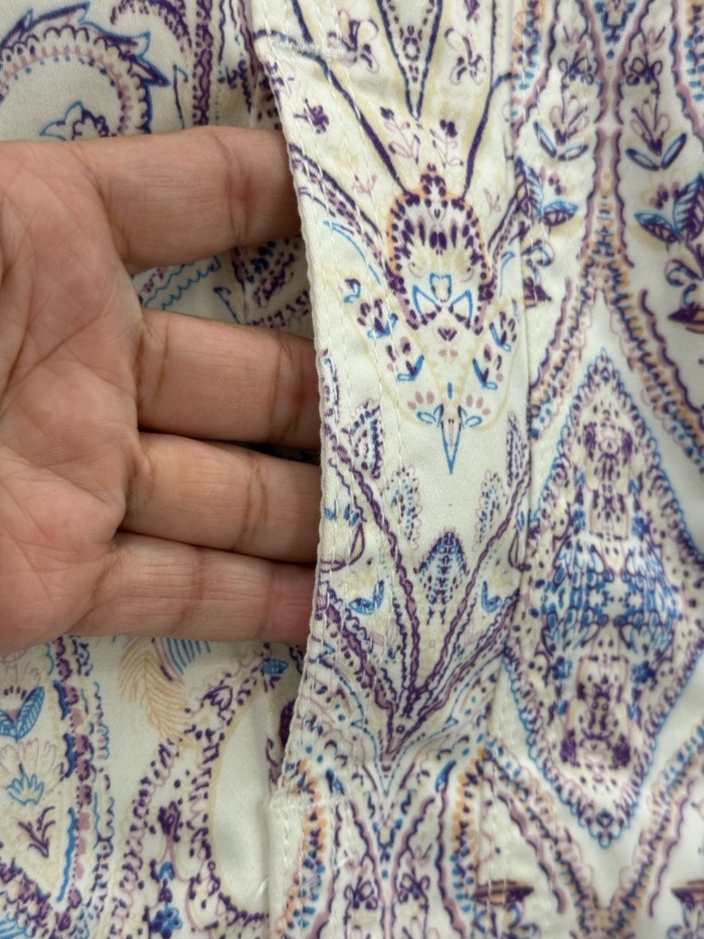 Chico’s Sateen Jean Jacket Paisley Print Button Front Stretch Jean Jacket Boho - Picture 8 of 12
